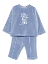 Patachou Embroidered Velour-effect Tracksuit Set In Blue