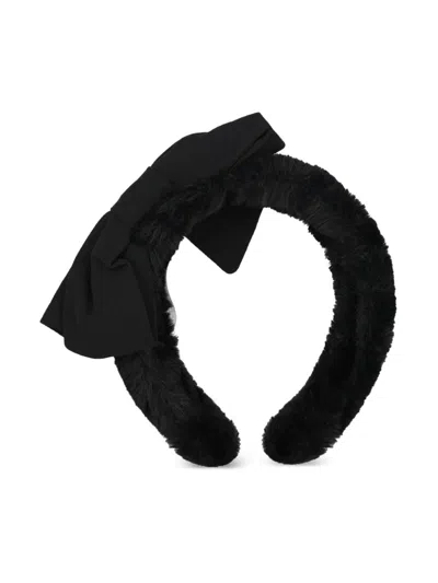 Patachou Kids' Faux-fur Bow Headband In Black