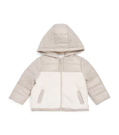 Patachou Kids' Fleece-trim Padded Jacket In Neutral