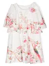 Patachou Floral-appliqué Bird-print Dress In White