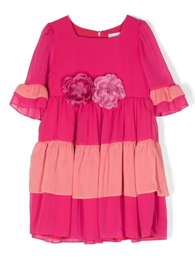 Patachou Kids' Floral-appliqué Flared Dress In Pink
