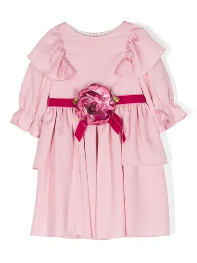 Patachou Kids' Floral-appliqué Ruffled Dress In Pink