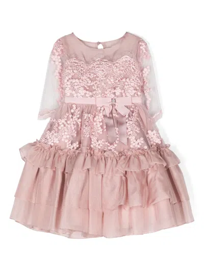 Patachou Kids' Floral-applique Tiered Dress In Pink