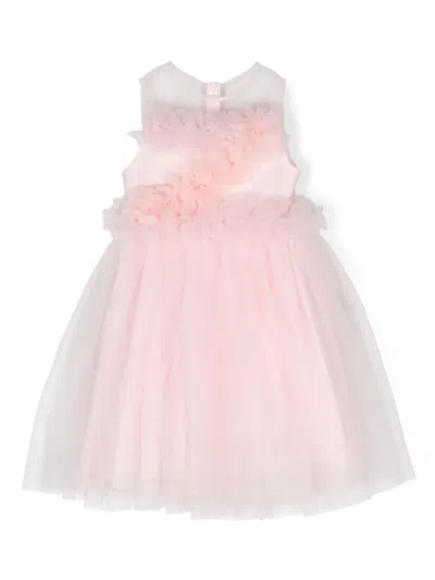 Patachou Kids' Floral-appliqué Tulle Dress In Pink