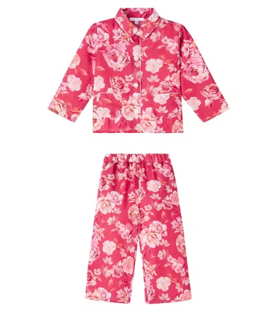 Patachou Kids' Floral Chiffon Pajamas In Pink