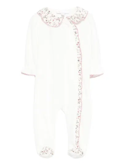 Patachou Babies' Floral-collar Ruffled Pajama In White
