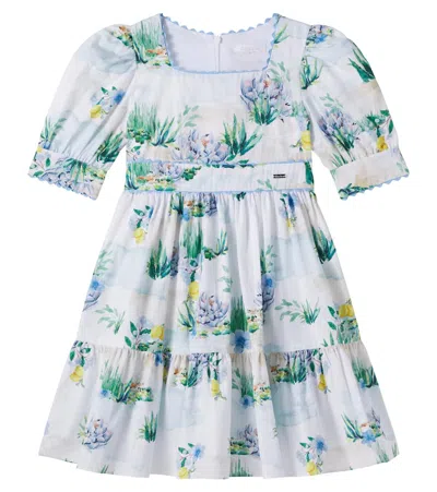 Patachou Kids' Floral Cotton Dress In Green