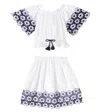 Patachou Floral Cotton Top And Skirt Set In White
