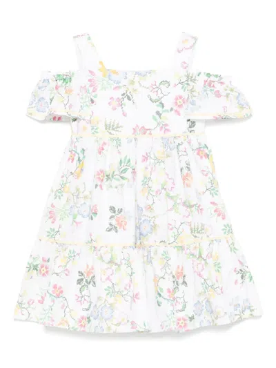 Patachou Kids' Floral Dress In 白色