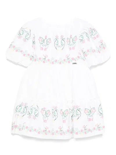 Patachou Kids' Floral Dress In 白色