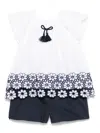 Patachou Floral-embroidered Blouse And Shorts Set In 白色
