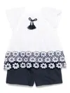 Patachou Floral-embroidered Blouse And Shorts Set In 白色