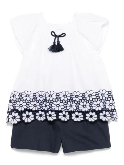 PATACHOU FLORAL-EMBROIDERED BLOUSE AND SHORTS SET