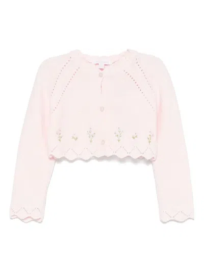 Patachou Babies' Floral-embroidered Cardigan In Pink