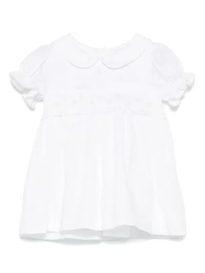 Patachou Babies' Floral-embroidered Dress In 白色