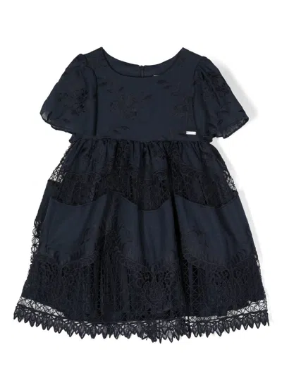 Patachou Kids' Floral-embroidered Dress In Blue