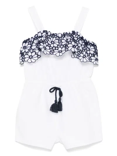 Patachou Floral-embroidered Playsuit In 白色