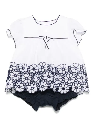 Patachou Babies' Floral-embroidered Shorts Set In 蓝色
