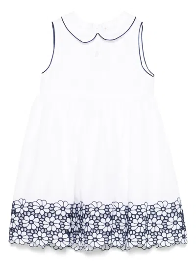 Patachou Babies' Floral-embroidery Dress In 白色