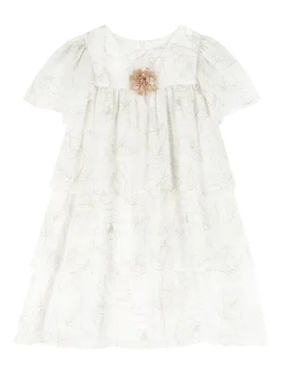 Patachou Kids' Floral-patterned Tiered Dress In White