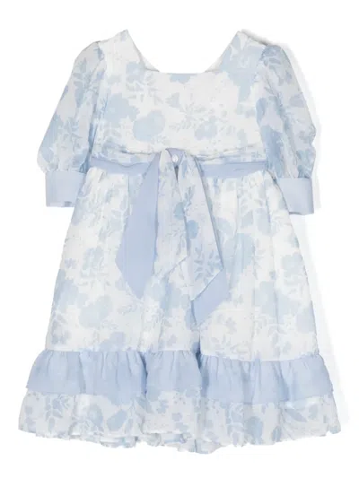 Patachou Kids' Floral-print Belted Dress In White