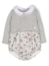 Patachou Floral-print Cable-knit Bodysuit In Grey