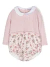 Patachou Floral-print Cable-knit Bodysuit In Pink