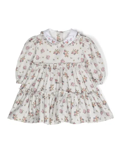 Patachou Babies' Floral-print Cotton Dress In Grey