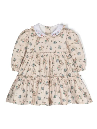 Patachou Babies' Floral-print Cotton Dress In Neutrals