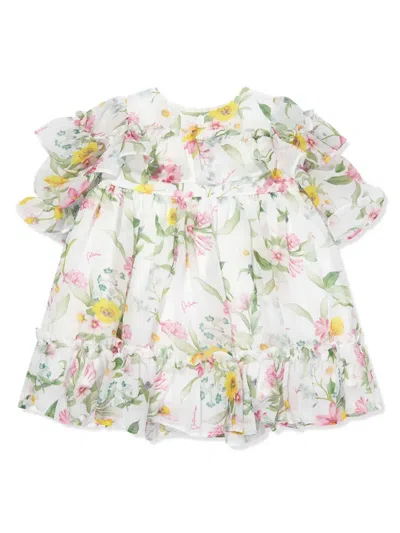 Patachou Babies' Floral-print Cotton Dress In White