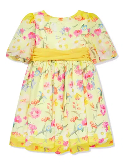 Patachou Kids' Floral-print Cotton Dress In Yellow