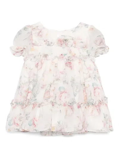 Patachou Babies' Floral-print Dress In 白色