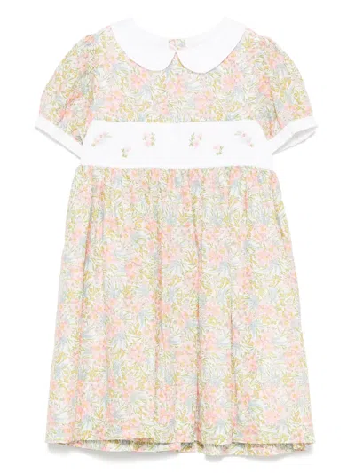 Patachou Babies' Floral-print Dress In 白色