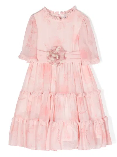 Patachou Floral-print Frilled Chiffon Dress In Pink