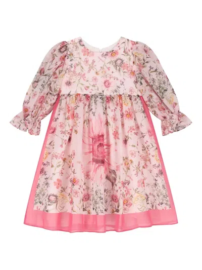 Patachou Kids' Floral-print Long-sleeve Dress In Pink