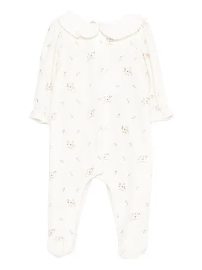 Patachou Babies' Floral-print Peter Pan-collar Pajama In White