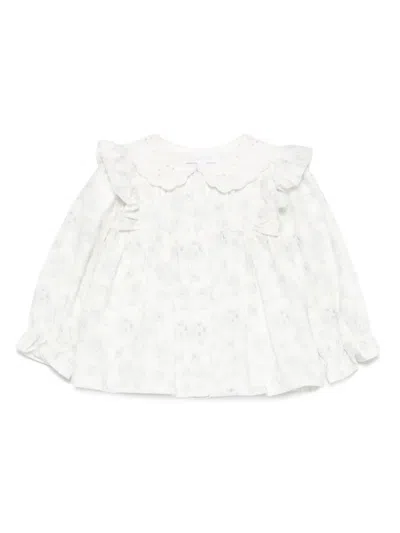 Patachou Babies' Floral-print Ruffled Blouse In White