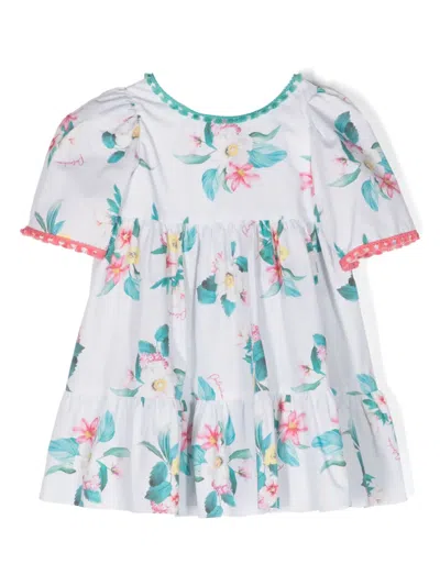 Patachou Babies' Floral-print Ruffled Cotton Dress In White