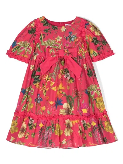 Patachou Kids' Floral-print Short-sleeve Dress In Pink