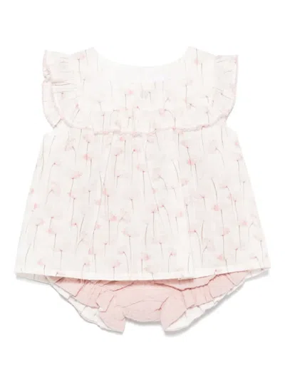 Patachou Babies' Floral-print Shorts Set In 粉色