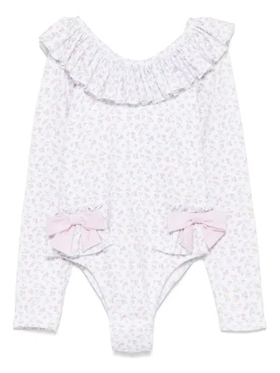 Patachou Floral-print Swimsuit In 白色