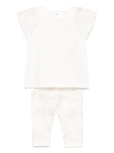 Patachou Babies' Floral-print T-shirt And Leggings In 白色