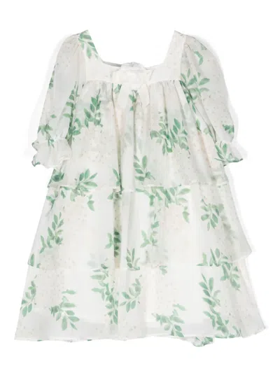 Patachou Kids' Floral-print Tiered Dress In White