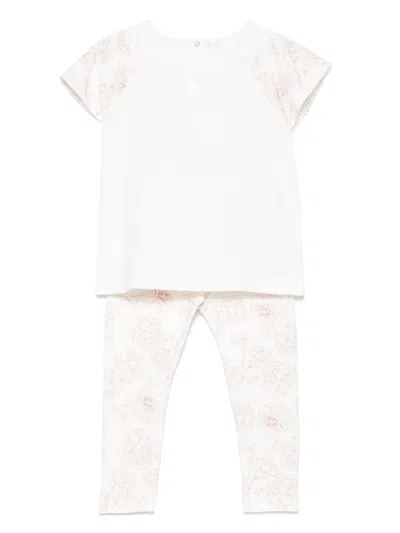 Patachou Kids' Floral-print Trousers Set In Pink