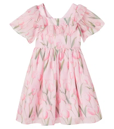 Patachou Kids' Floral Ruffled Dress In Pink