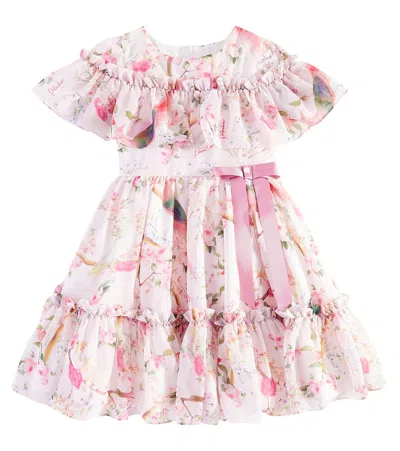 Patachou Kids' Floral Tiered Chiffon Dress In Pink