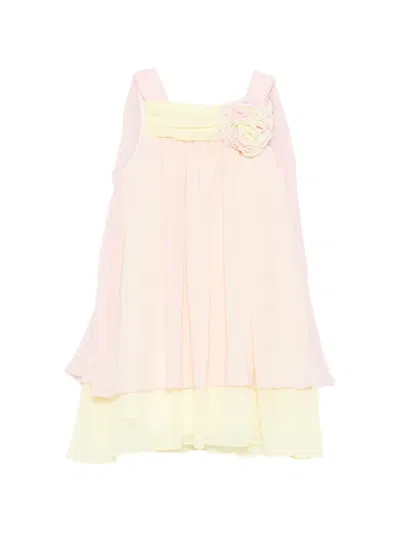 Patachou Kids' Floral-appliqué Dress In Gold