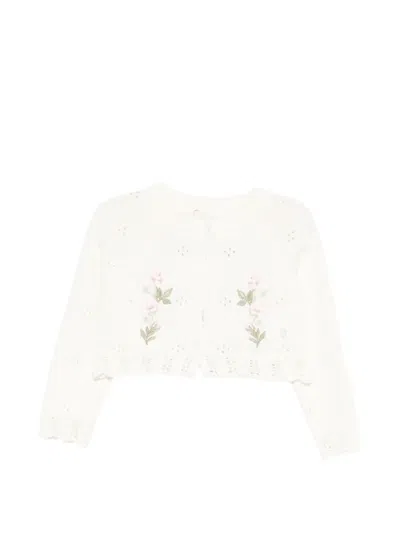 Patachou Babies' Floral-embroidered Pointelle Cardigan In White
