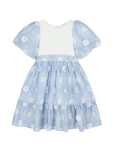 Patachou Kids' Floral-embroidered Tiered Dress In Blue