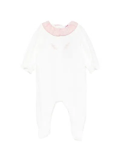 Patachou Babies' Floral-embroidery Ruffled-collar Pajamas In White